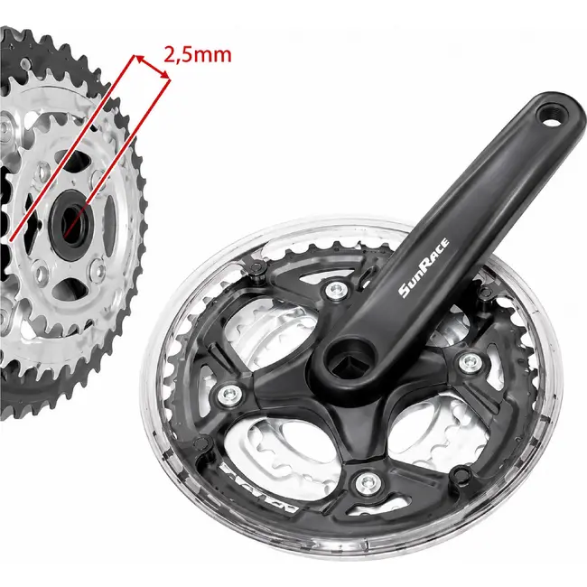 Sunrace Crankstel - Drie Kettingbladen - Aluminium/Staal - 170 mm - Zwart/Zilver