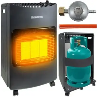 Kaminer Gasheater 4200 W op LPG met 3 standen, wielen, slang en drukregelaar voor ruimtes tot 60 m²
