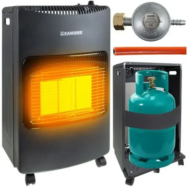 Kaminer Gasheater 4200 W op LPG met 3 standen, wielen, slang en drukregelaar voor ruimtes tot 60 m²