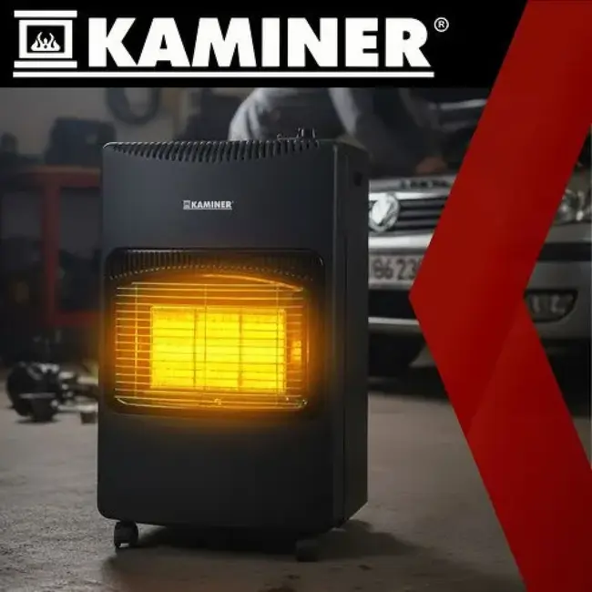 Kaminer Gasheater 4200 W op LPG met 3 standen, wielen, slang en drukregelaar voor ruimtes tot 60 m²