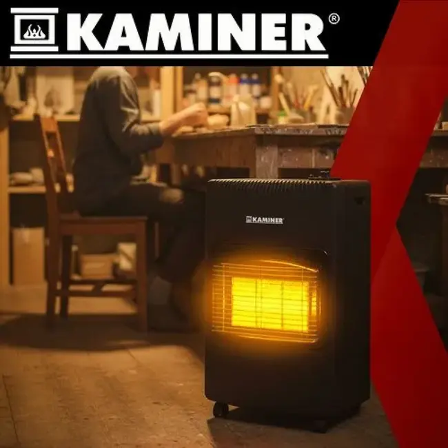 Kaminer Gasheater 4200 W op LPG met 3 standen, wielen, slang en drukregelaar voor ruimtes tot 60 m²