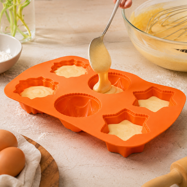 TIROSS Siliconen bakvorm 22 x 33 cm voor 6 baksels in 3 vormen