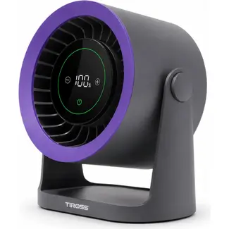 TIROSS Oplaadbare ventilator 19 cm met LED-display en 5000 mAh accu
