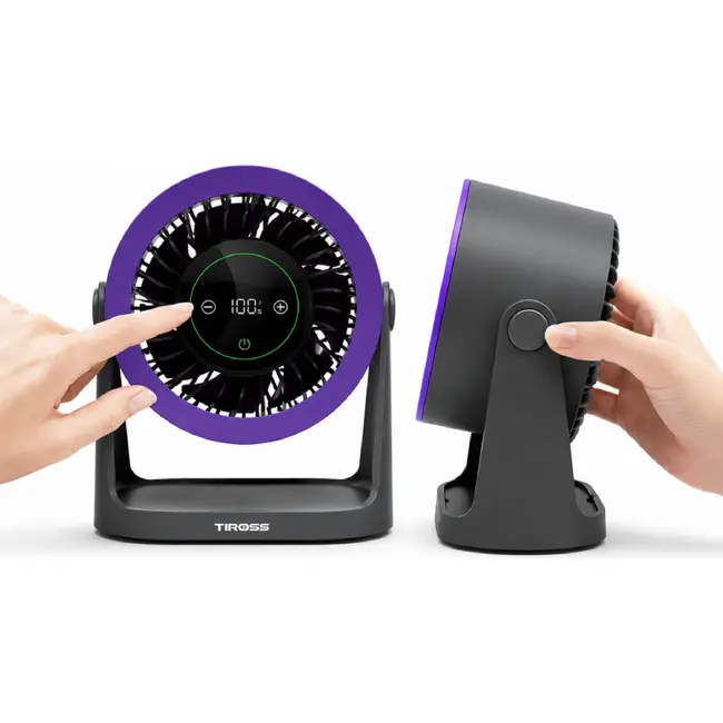 TIROSS Oplaadbare ventilator 19 cm met LED-display en 5000 mAh accu