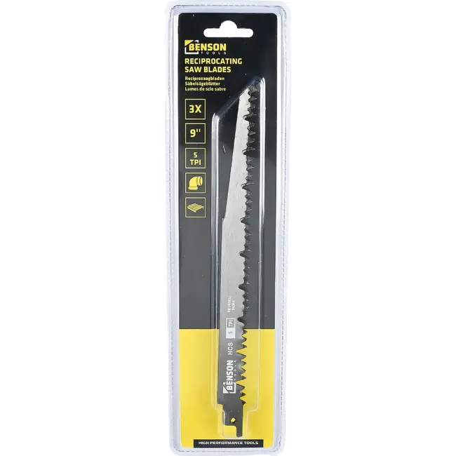 Benson Reciprozaagbladen 3-delig hout (9"-5TPI) - 6TPI-6", 6TPI-8", 10TPI-6" en 18TPI-6" - carbon staal