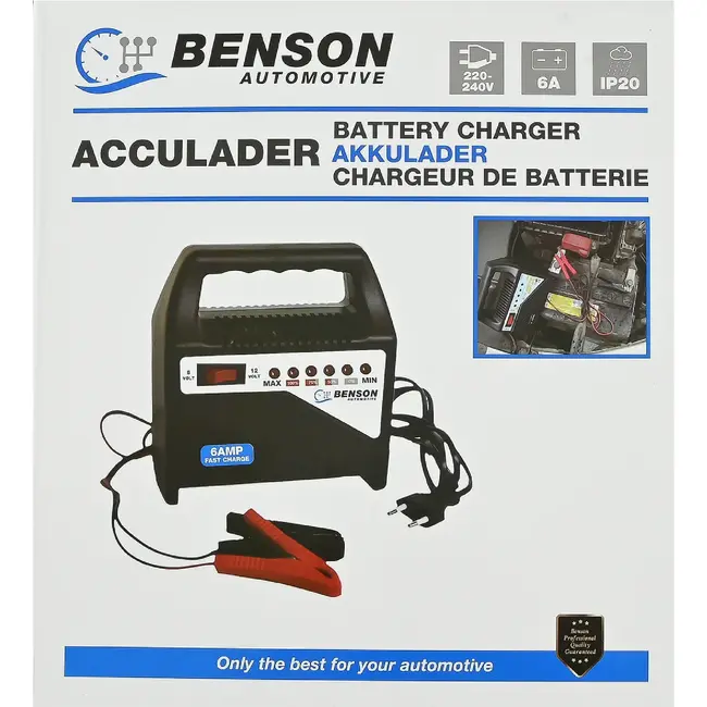 Benson Acculader - 6V & 12V - 2, 4 & 6 Ampère - Veilig & Snel Opladen - CE Goedgekeurd