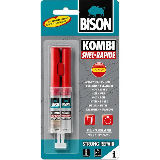 Bison Snelwerkende expoxylijm - waterbestendig - 24 ml - onzichtbare reparaties