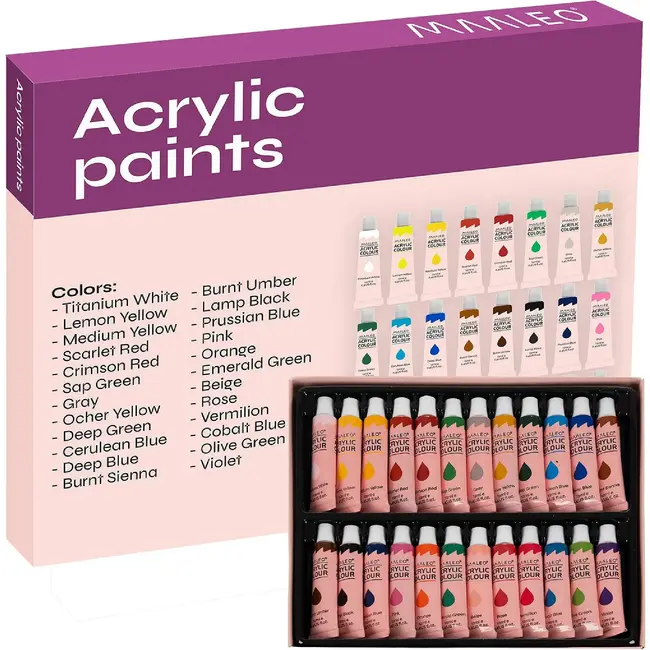 Maaleo Acrylverf Set 24 Kleuren - 12 ml Tubes voor Alle Ondergronden