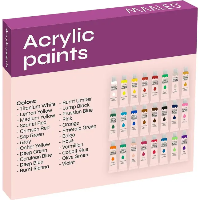 Maaleo Acrylverf Set 24 Kleuren - 12 ml Tubes voor Alle Ondergronden