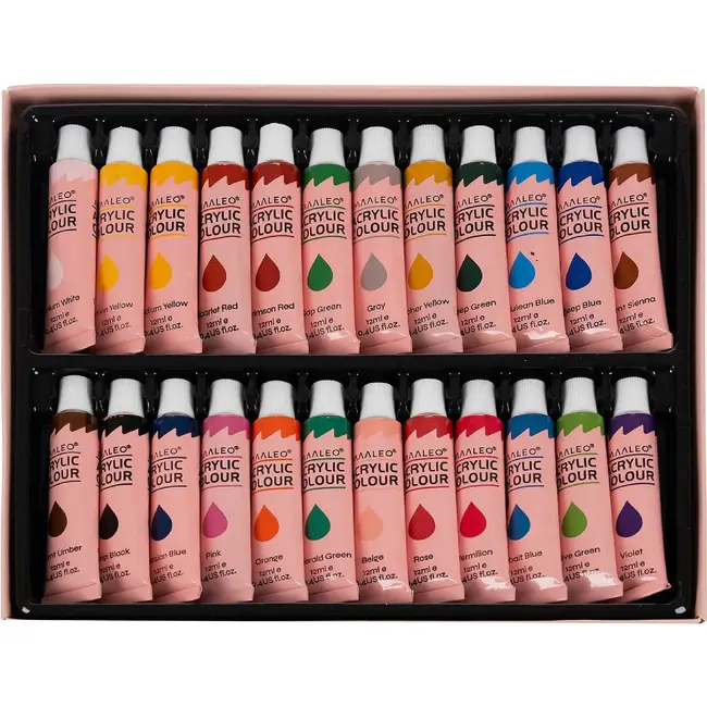 Maaleo Acrylverf Set 24 Kleuren - 12 ml Tubes voor Alle Ondergronden