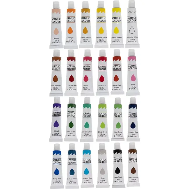 Maaleo Acrylverf Set 24 Kleuren - 12 ml Tubes voor Alle Ondergronden