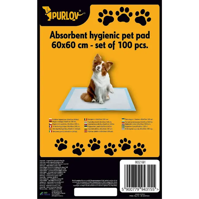 Purlov Hygiënische Onderleggers 60 x 60 cm + Poepzakjes - 100 Stuks - Absorberend en Lekbestendig