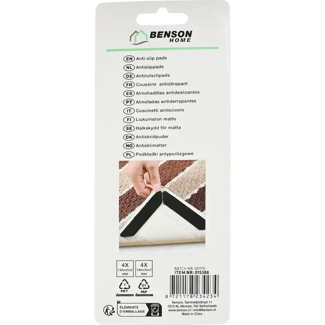 Benson Antislippads 8-delig - 130x 25x 2 mm (4x ) en 180x 30x 2 mm (4x ) - 130x 25x 2 mm - 180x 30x 2 mm - en 180