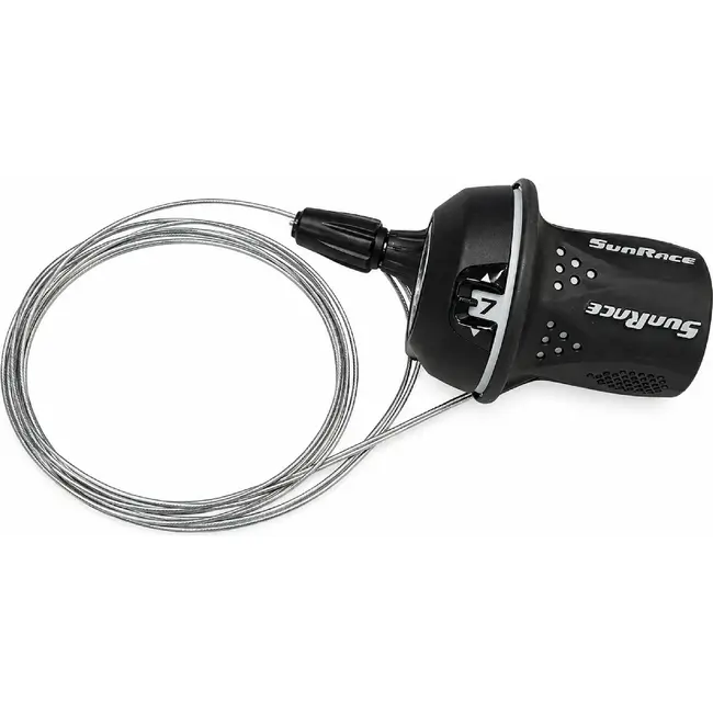 Sunrace Draaiversteller 7 speed zwart met kabel 2100 mm en versnellingsindicator links