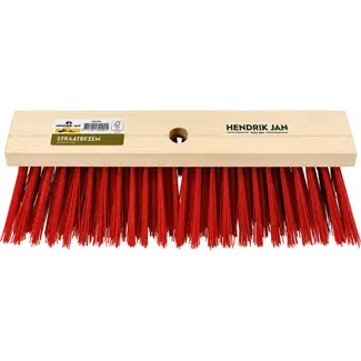 Hendrik Jan Straatbezem 35 cm met harde rode kunstvezels en FSC houten kop voor ruwe ondergronden - hout - 35 cm - 110 mm