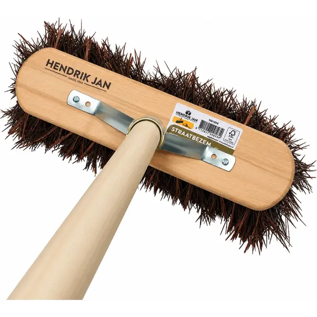 Hendrik Jan Stadsbezem 29 cm met steel en harde bassine natuurvezels
