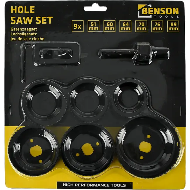 Benson 9-delige gatenzaag set - diverse maten - hout, gasbeton, gipsplaten