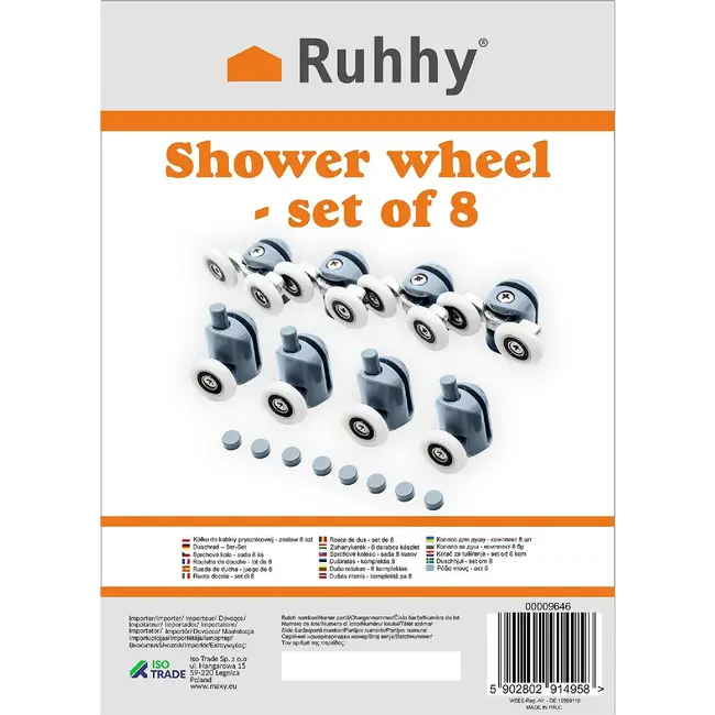 Ruhhy Douchecabine Wielen Set van 8 – Vloeiende Deurbeweging!