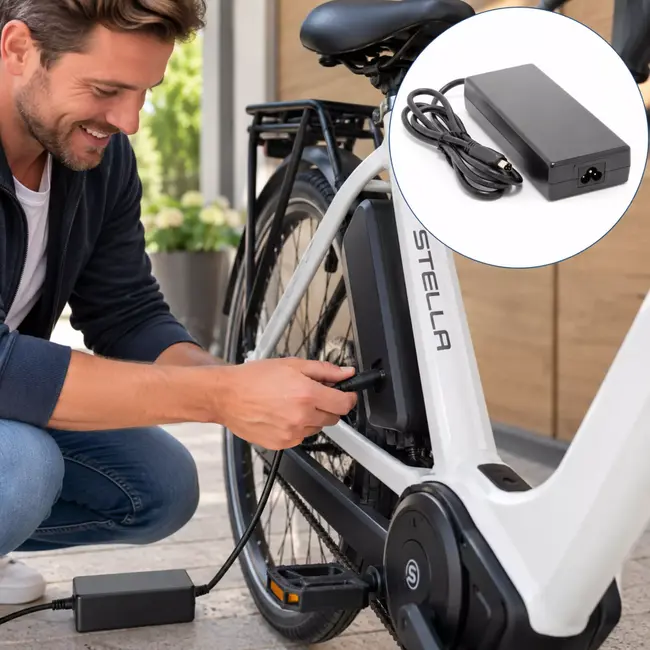 Phylion Joycube E-bike acculader voor Stella met SANS SSLC165V55 en netsnoer voor compatibele fietsaccu's