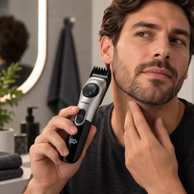 TIROSS Baard- en neustrimmer 2-in-1 met 2 opzetkammen en USB-C
