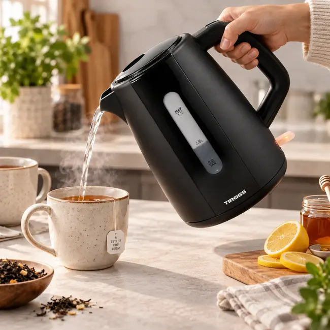 TIROSS Waterkoker 1,7 liter met 1850-2200 W, 360° draaivoet, waterniveau en verlichte schakelaar