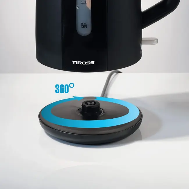 TIROSS Waterkoker 1,7 liter met 1850-2200 W, 360° draaivoet, waterniveau en verlichte schakelaar