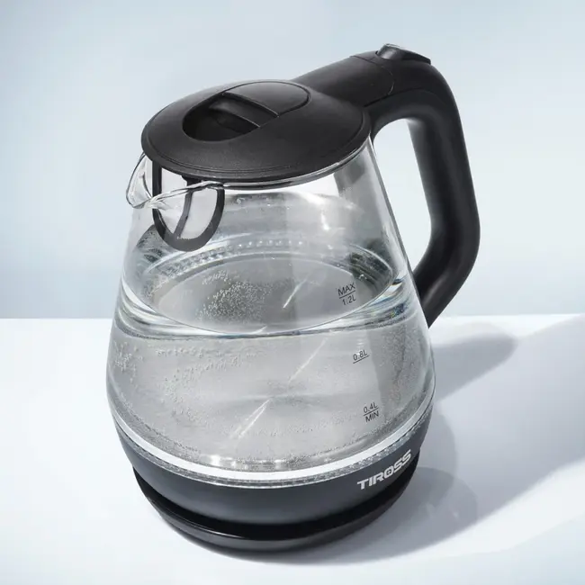 TIROSS Glazen waterkoker 1,2 liter met blauwe LED en waterfilter