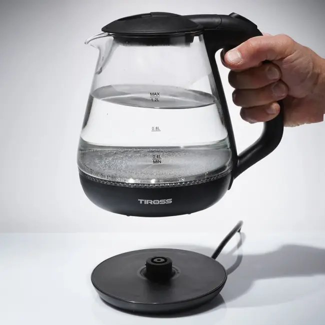 TIROSS Glazen waterkoker 1,2 liter met blauwe LED en waterfilter