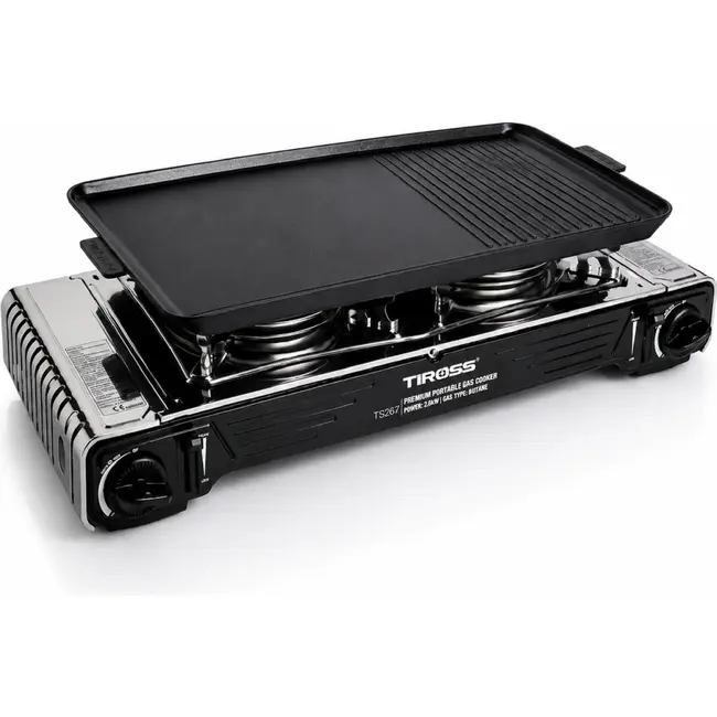 TIROSS Grillpan 53 x 28 cm van aluminium met antiaanbaklaag voor tweepits campingkooktoestel