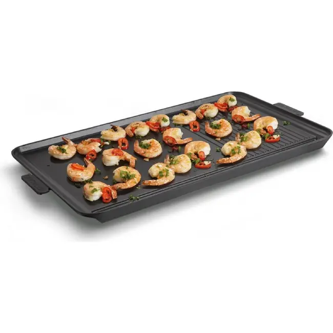 TIROSS Grillpan 53 x 28 cm van aluminium met antiaanbaklaag voor tweepits campingkooktoestel