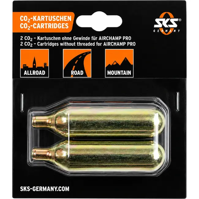 SKS CO2 patronen - 16 gram - zonder schroefdraad - set van 2 - ideaal voor onderweg