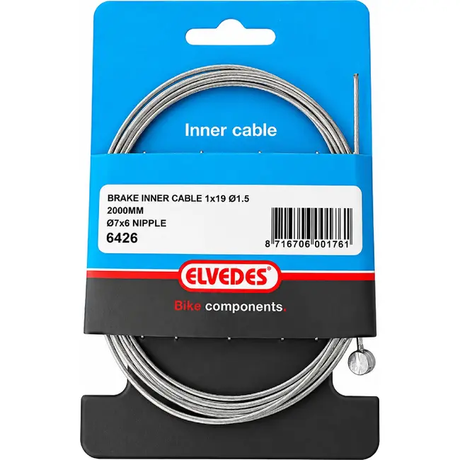 Elvedes Achterrem binnenkabel - staal - 2 meter - zilver - tonnippel