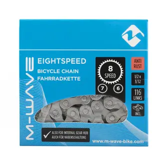M-Wave ketting 6/7/8-speed, 1/2x3/32 116L zilver anti-roest (hangverpakking)