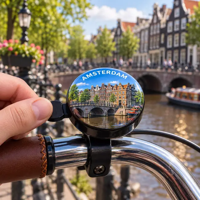 Nietverkeerd Fietsbel ding-dong 60 mm met Amsterdam gracht en stadsbeeld voor montage en gebruik op de fiets