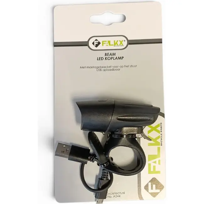 FALKX fiets koplamp, USB oplaadbaar inclusief stuur bracket