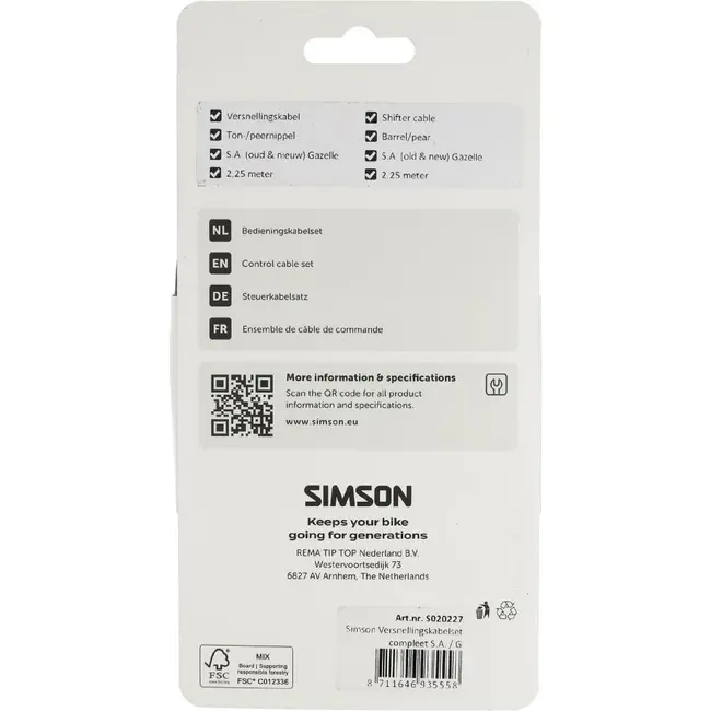 Simson Versnellingskabelset compleet S.A. / Gazelle zwart