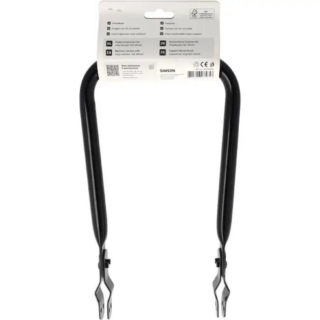 Simson bagagedrager rugsteun 12-14cm Zwart met vinyl rugkussen.