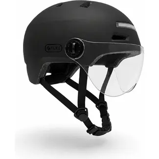 Falkx Helm met vizier, maat L 59-61cm mat zwart. NTA 8776 goedgekeurd. Voorzien van makkelijke draaisluiting en usb oplaadbaar LED achterlicht en voorlicht