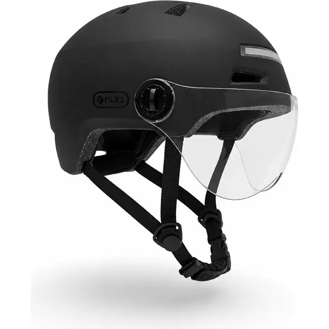 FALKX Helm  met vizier, maat L 59-61cm mat zwart. NTA 8776 goedgekeurd. Voorzien van makkelijke draaisluiting en usb oplaadbaar LED achterlicht en voorlicht