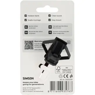 Simson bel mini 32mm met flex-band bevestiging, zwart