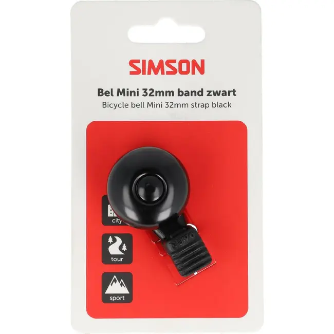 Simson bel mini 32mm met flex-band bevestiging, zwart