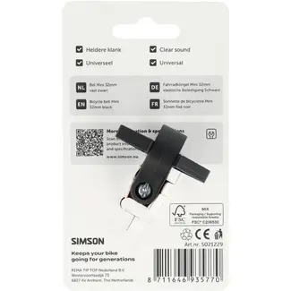 Simson Bel Mini 32mm, vaste kunststof bevestiging, zwart
