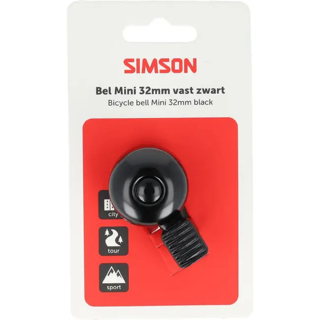 Simson Bel Mini 32mm, vaste kunststof bevestiging, zwart