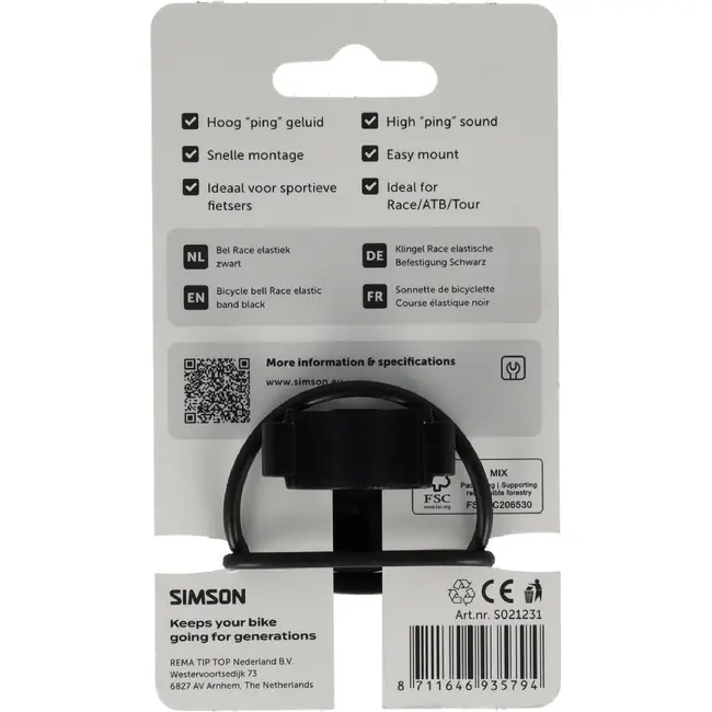 Simson Bel Race, rubber elastiek bevestiging, zwart