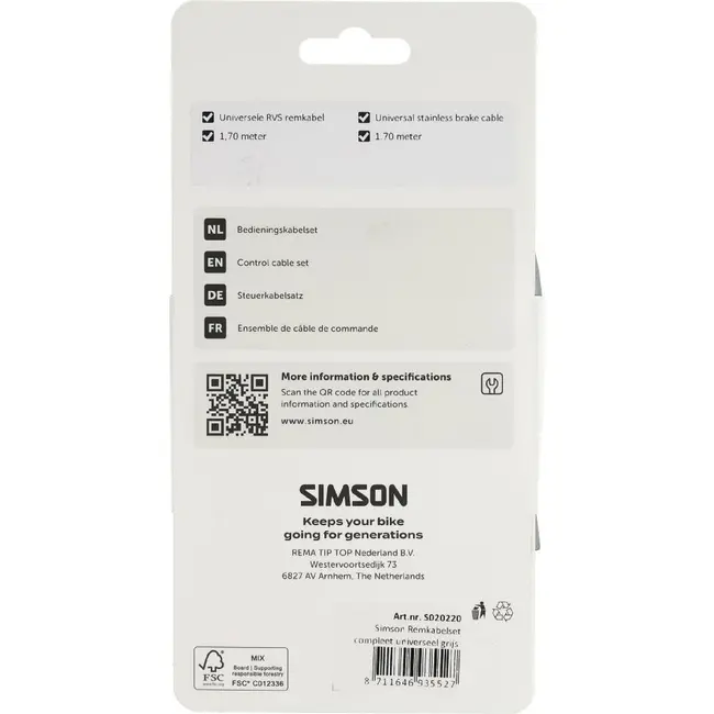 Simson Remkabelset compleet universeel grijs RVS