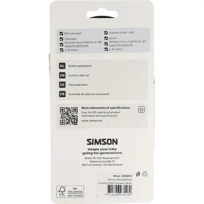 Simson Remkabelset compleet RVS Shimano Rollerbrake zwart