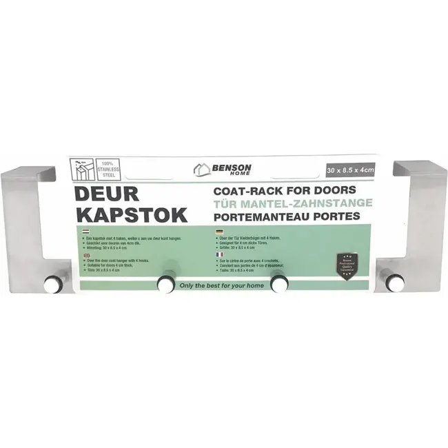 Benson Kapstok - Aluminium - 4 haken - Voor deuren van 40 mm - Draaibare haak