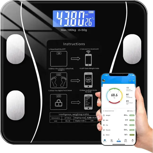 Ruhhy Analytische Badkamerweegschaal LCD - Volg Uw Gezondheid Precies - Max 180 kg