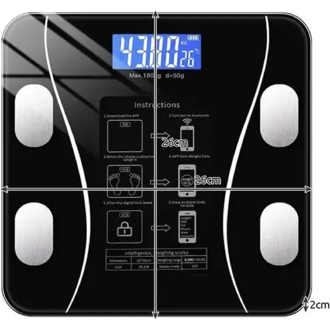 Ruhhy Analytische Badkamerweegschaal LCD - Volg Uw Gezondheid Precies - Max 180 kg