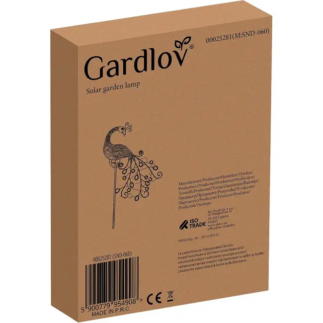 Gardlov Solar Tuinlamp Pauw – Kleurrijke LED & Schemersensor – IP4